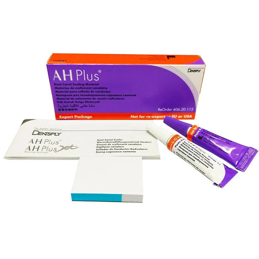 Dentsply AH Plus sealer package including syringes and accessories for root canal treatment