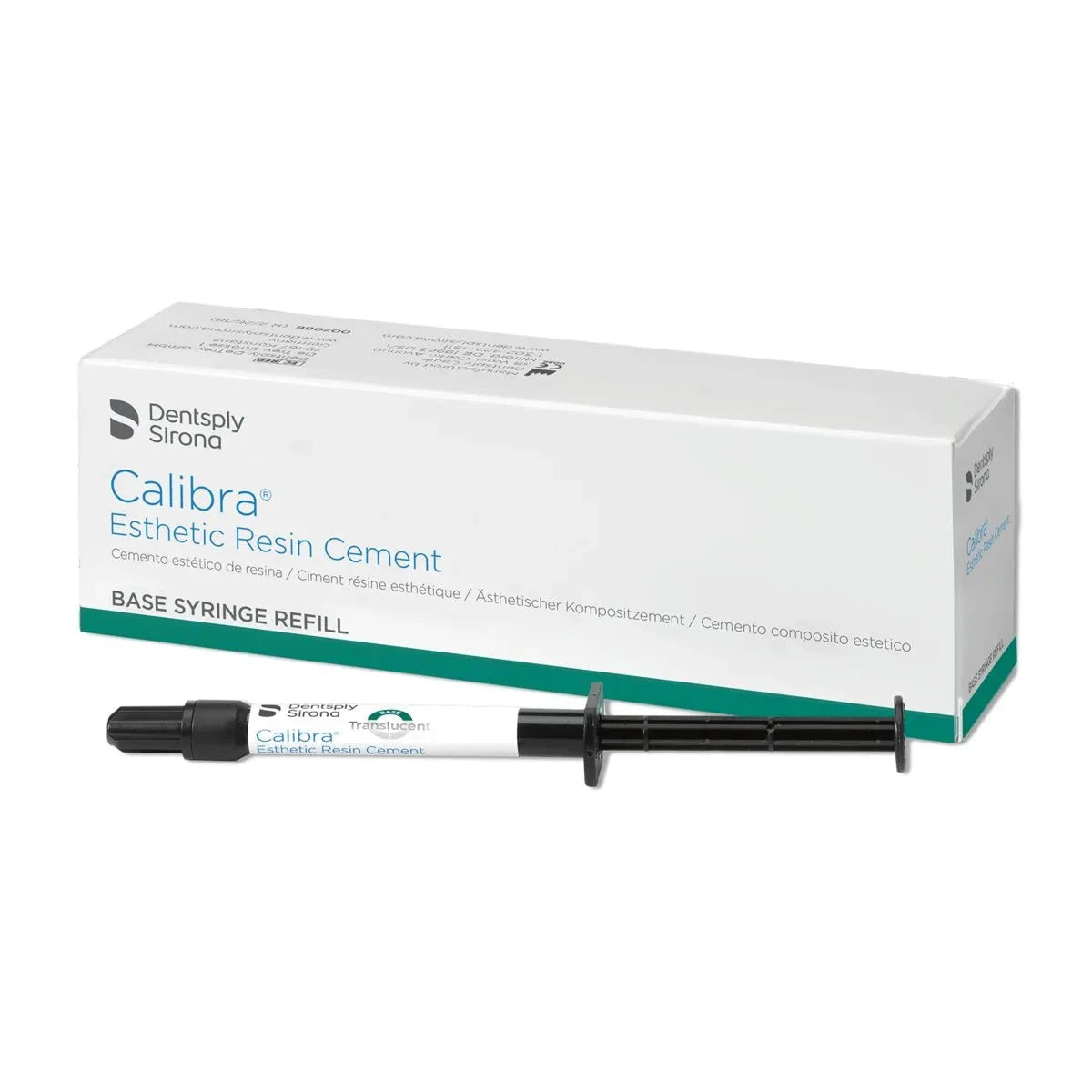 Dentsply Calibra resin cement syringe and box for dental restorative procedures by Beetle Dental