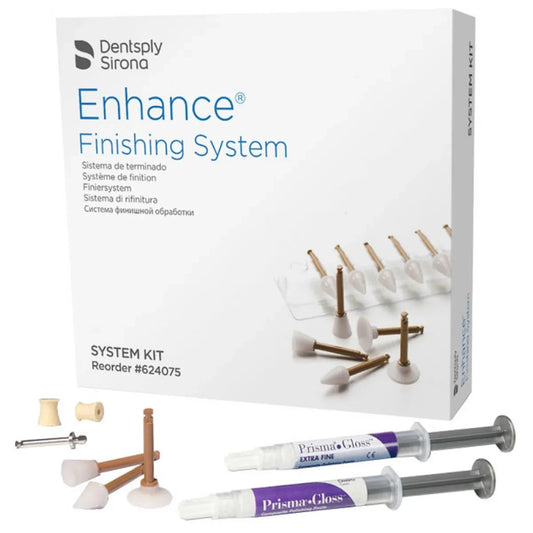 Dentsply Enhance Finishing System kit with various tips and polishing paste for dental finishing