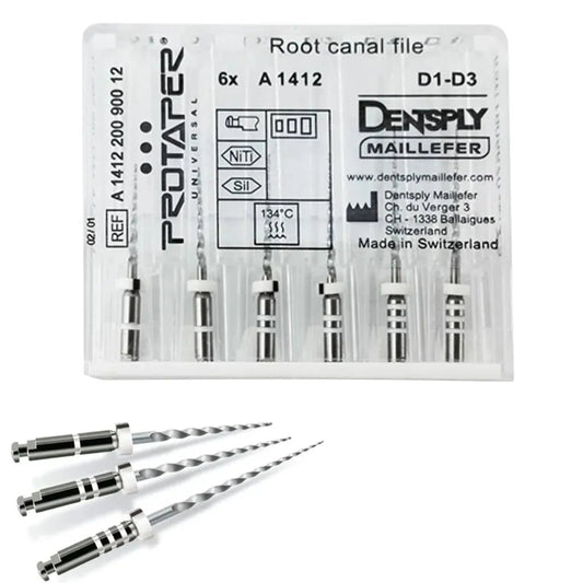 Dentsply retreatment files set with six stainless steel root canal rotary instruments from Beetle Dental