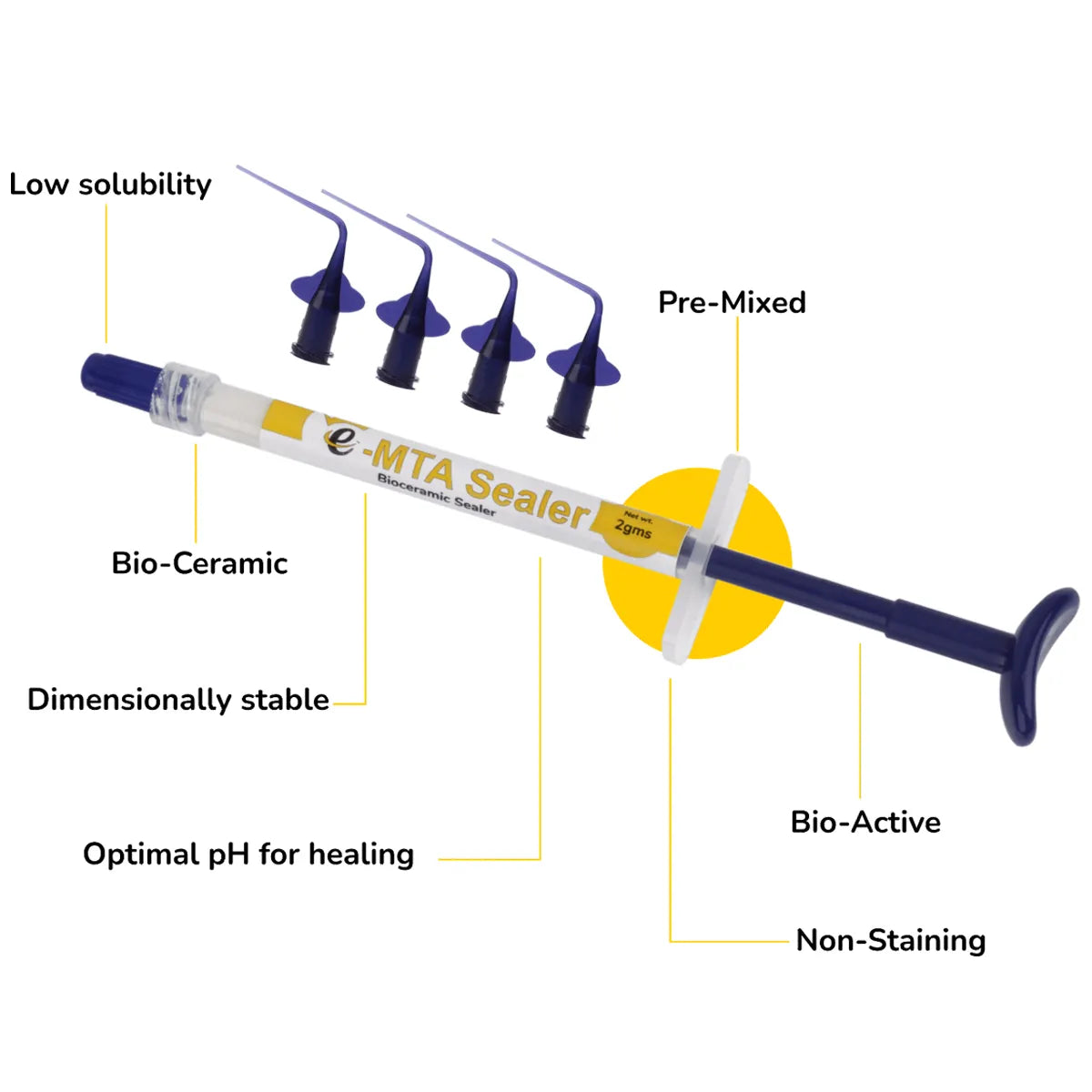 Beetle Dental Kids e-Dental MTA sealer for root canal. Pre-mixed syringe with blue applicator tips