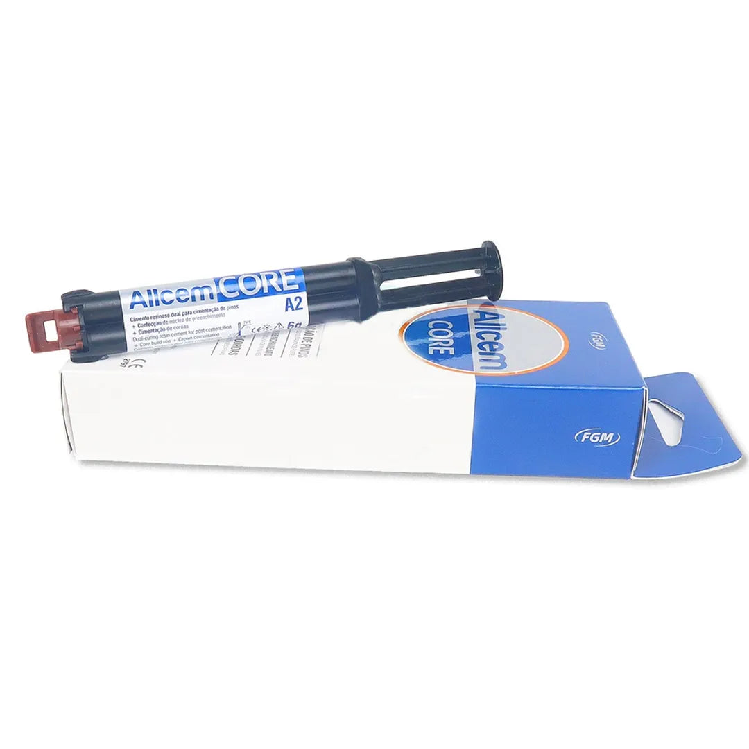 Beetle Dental syringe and box of FGM Allcem Core dual cure resin cement in A2 shade for core build ups