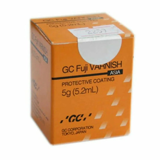 GC Fuji Varnish dental coating packaging in an orange box, containing 5g of protective coating