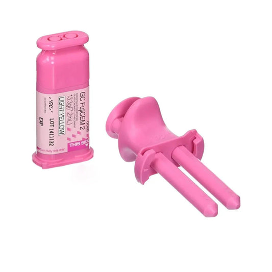 GC FujiCEM dental refill with pink dispenser for easy application in dental procedures