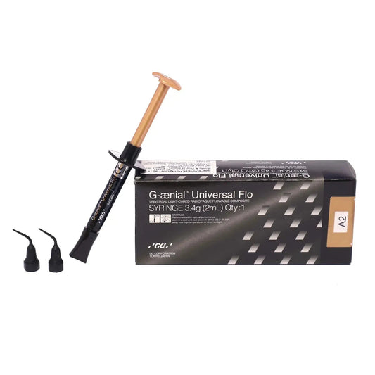 GC G-aenial Universal Flo syringe 3.4g with two disposable tips for dental applications