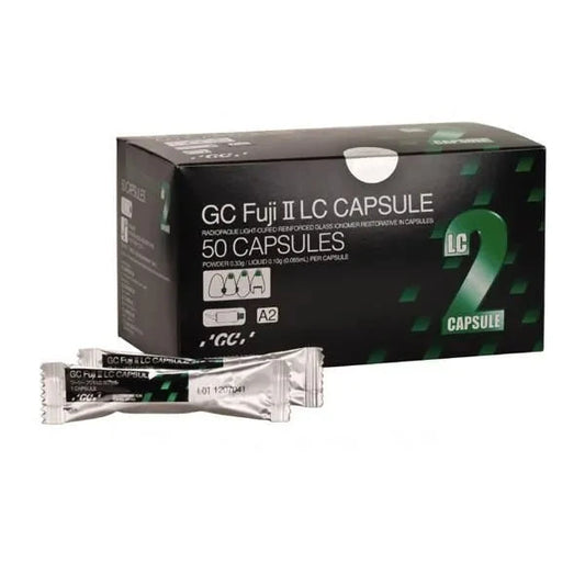 GC Gold Label 2 LC Capsules in a pack of 50 for dental restoration and bonding applications