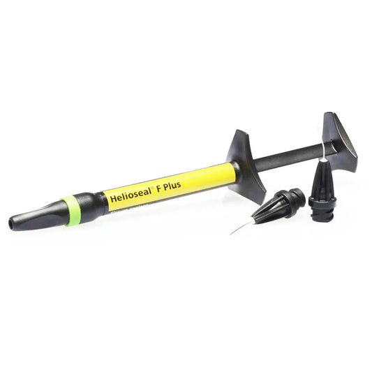 Ivoclar Helioseal F Plus sealant in a syringe with applicator tips for dental use