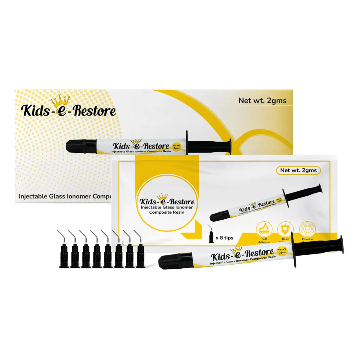 Beetle Dental Kids e Restore syringe kit with applicator tips self adhesive flowable GIC for kids