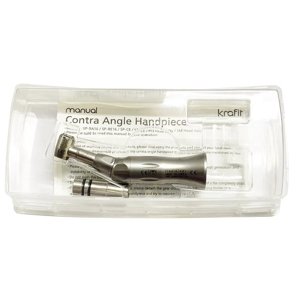 Beetle Dental contra angle dental handpiece kit stainless steel in clear plastic case with manual