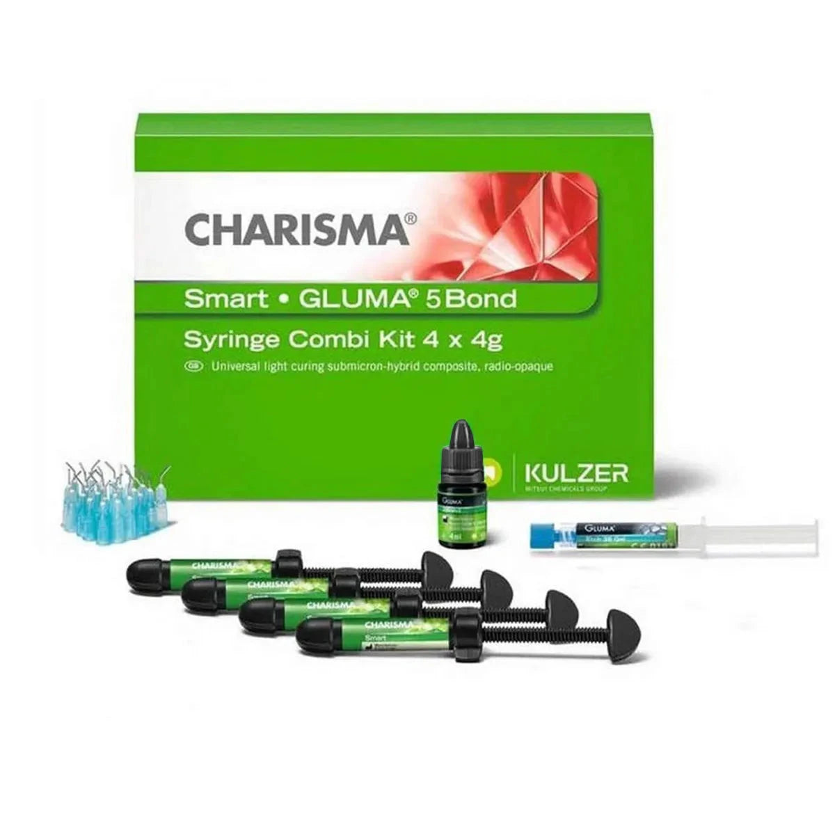 Kulzer Charisma Smart composite kit with syringes and bonding materials for dental applications