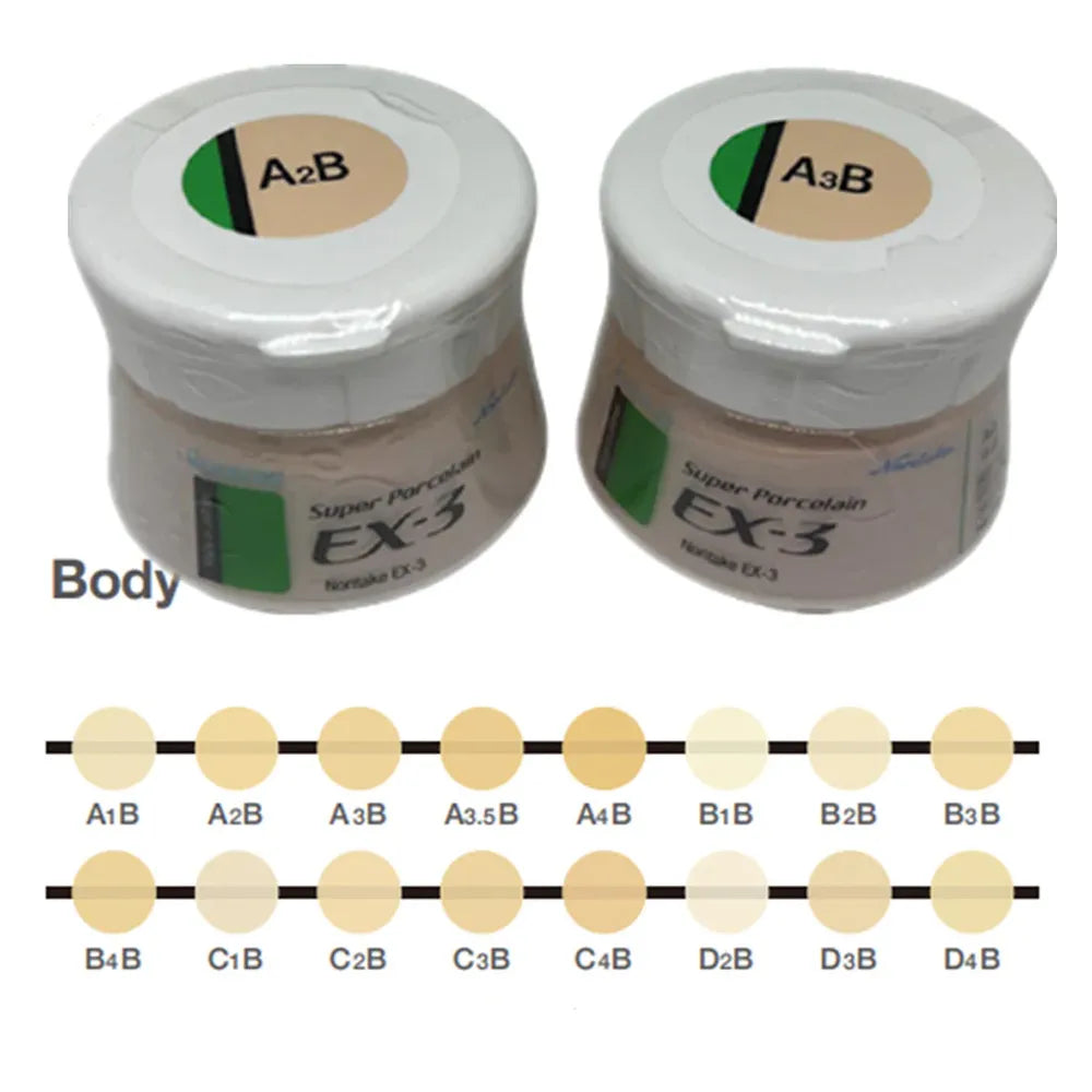 Noritake Super Porcelain EX-3 Body dental ceramic jars A2B A3B with shade guide dots for restorations