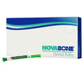 Novabone dental putty syringe with packaging for bioactive synthetic bone graft in dentistry