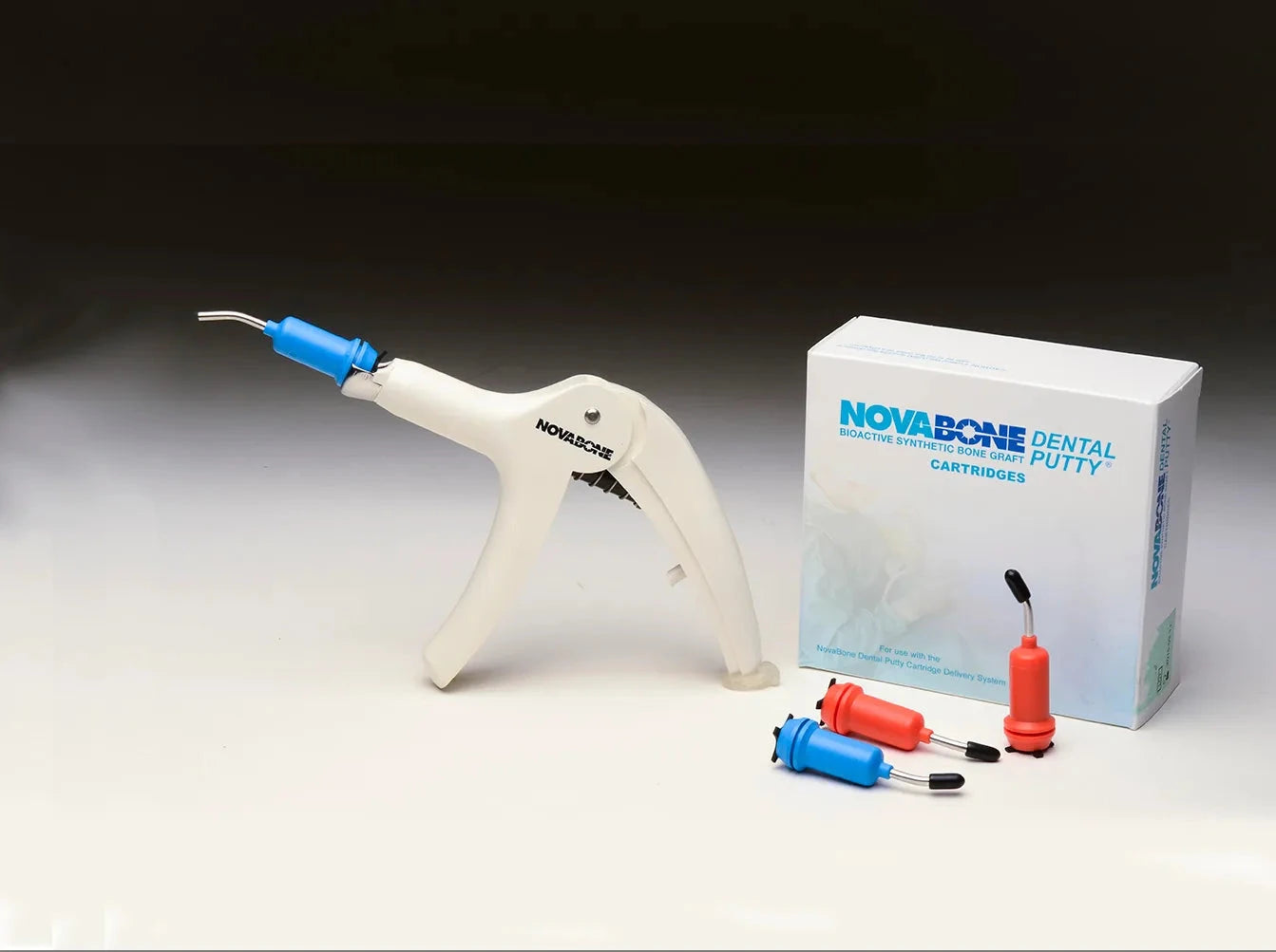 Novabone Putty Bonegraft with applicator and cartridges for dental surgical procedures