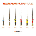 Neo Endo Flex Files dental rotary instruments with different sizes and color-coded handles for root canal treatment