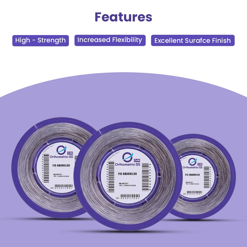 Three coils of OrthoMetric SS round ligature wire featuring high strength and excellent surface finish