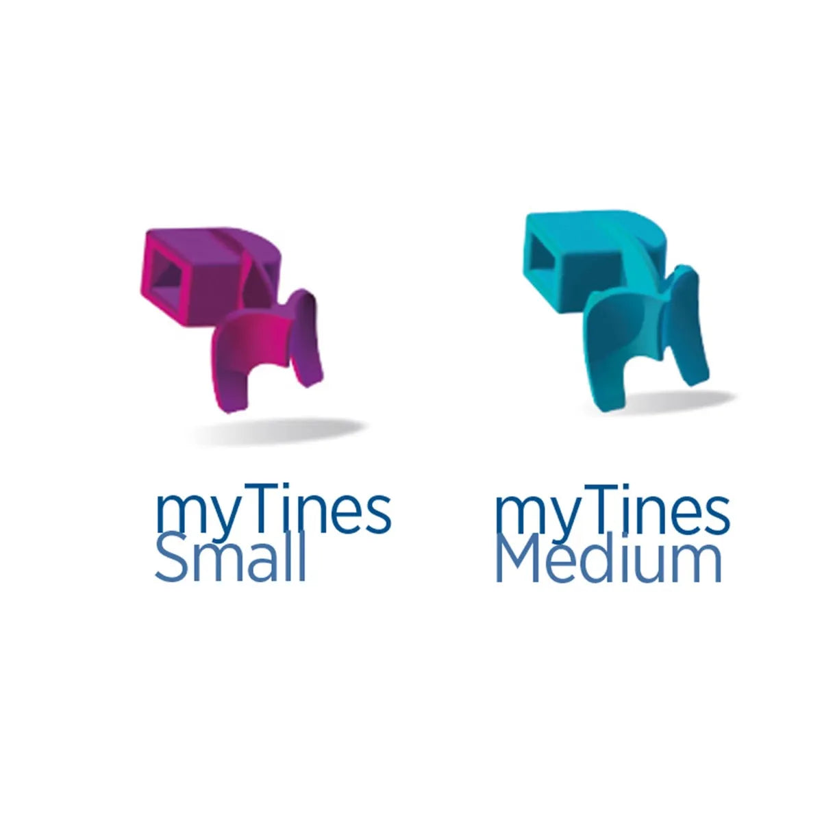 Polydentia Mytines dental matrix tines showing pink small and teal medium myTines sizes for posterior restorations