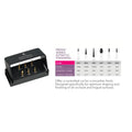 Beetle Dental esthetic finishing bur kit for dentists with black stand and assorted polishing burs and chart