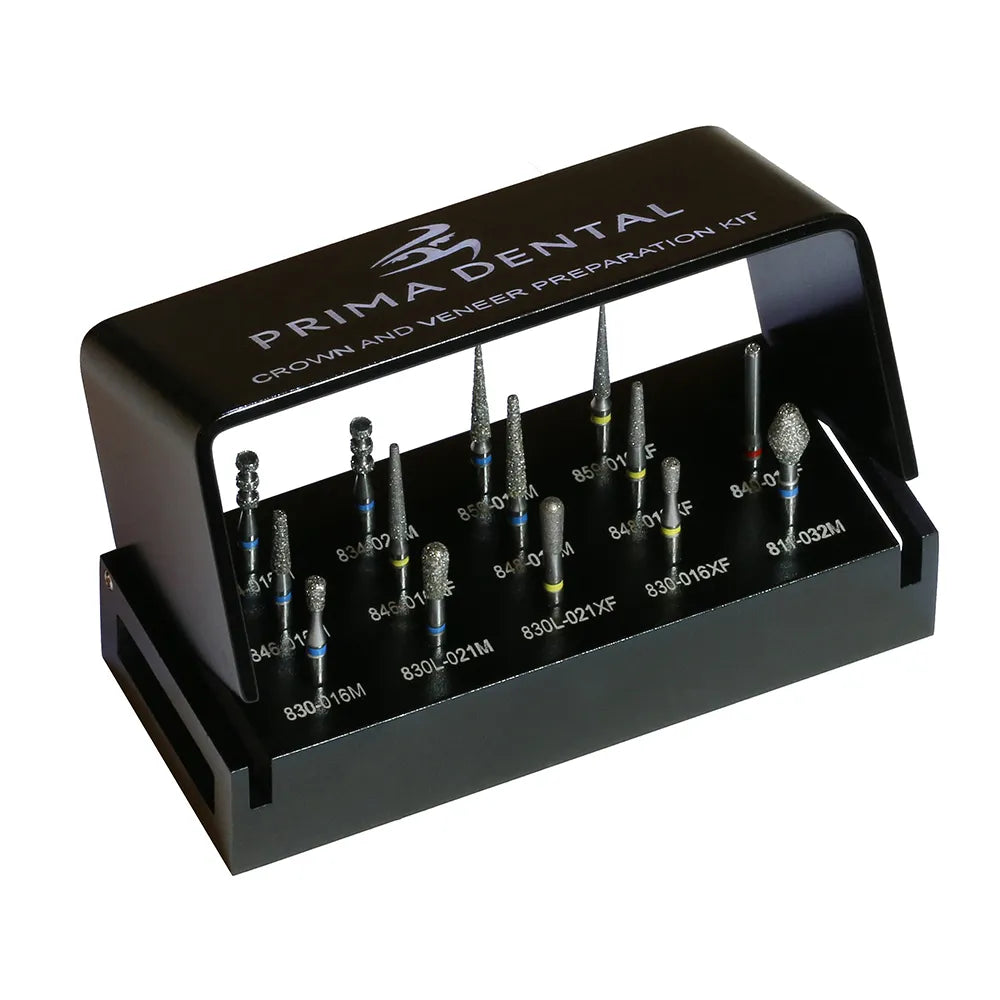 Beetle Dental prima dental crown and veneer preparation kit with assorted diamond burs in black case