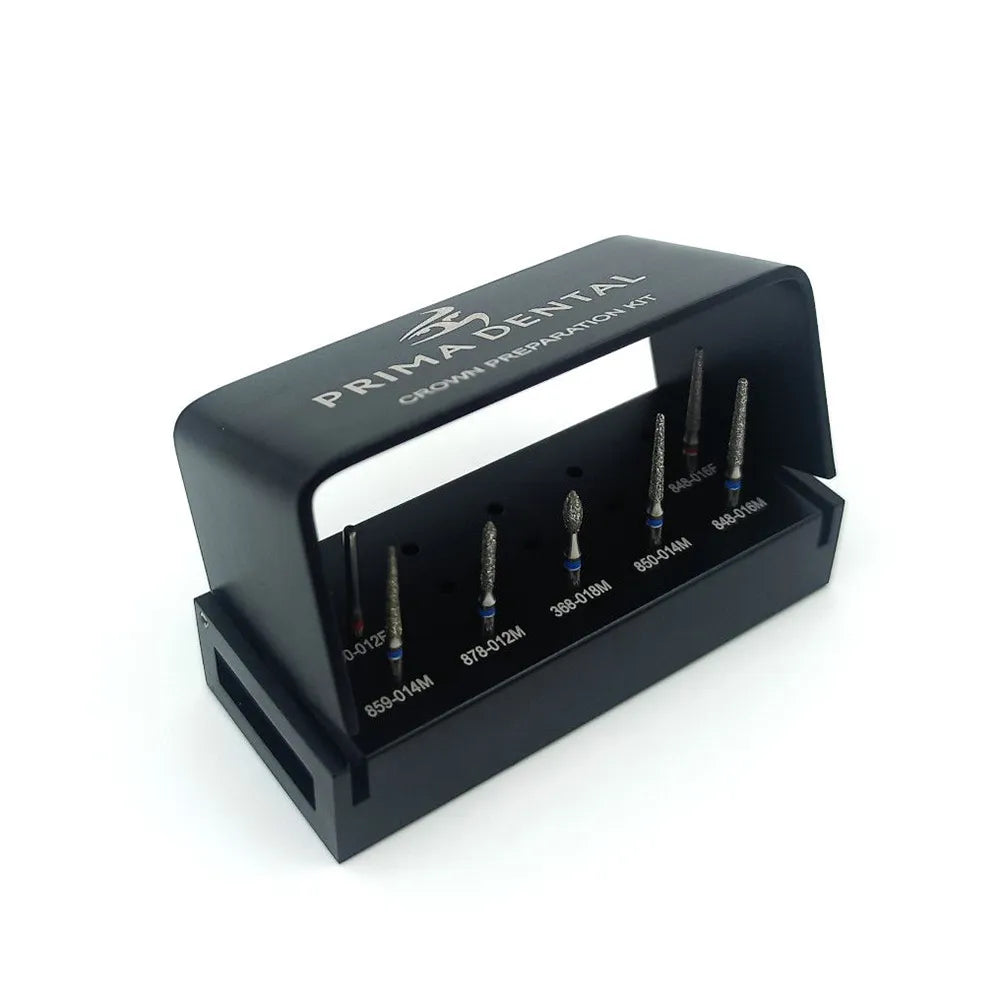prima dental crown preparation kit black bur holder with six diamond rotary burs for crown preparation