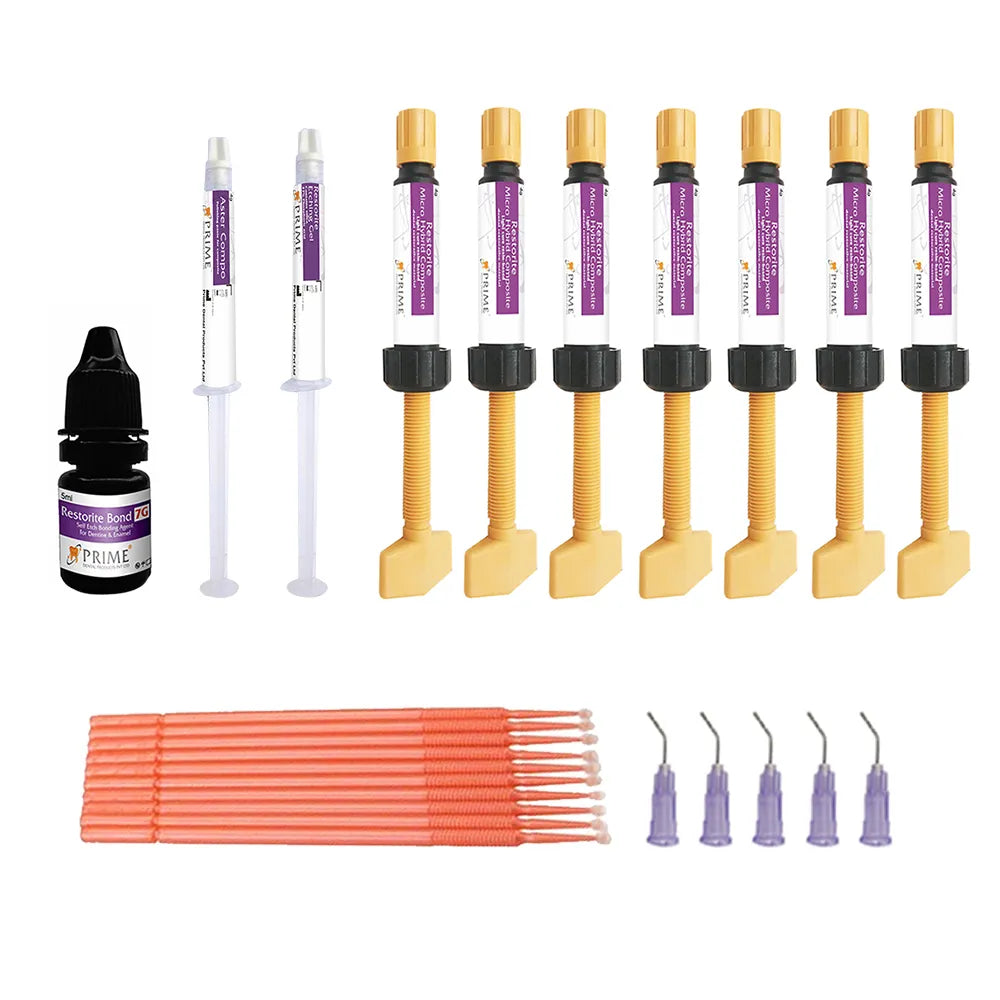 Prime Dental Restorite Micro Hybrid Kit dental restorative syringes bottle applicator tips and microbrushes