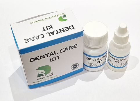 Beetle Dental dental care kit for professionals showing white box and two small solution bottles for clinic use