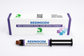 Beetle Dental Resinocem syringe and box of dental self adhesive resin cement in white purple packaging