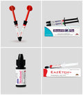 Restofill Mega Kit dental supplies including syringes, bonding agent, and etching gel for dental procedures