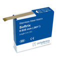 Polydentia Softrix stainless steel matrix strips. Blue dispenser box with 0.025 mm stainless strip for dental restorations
