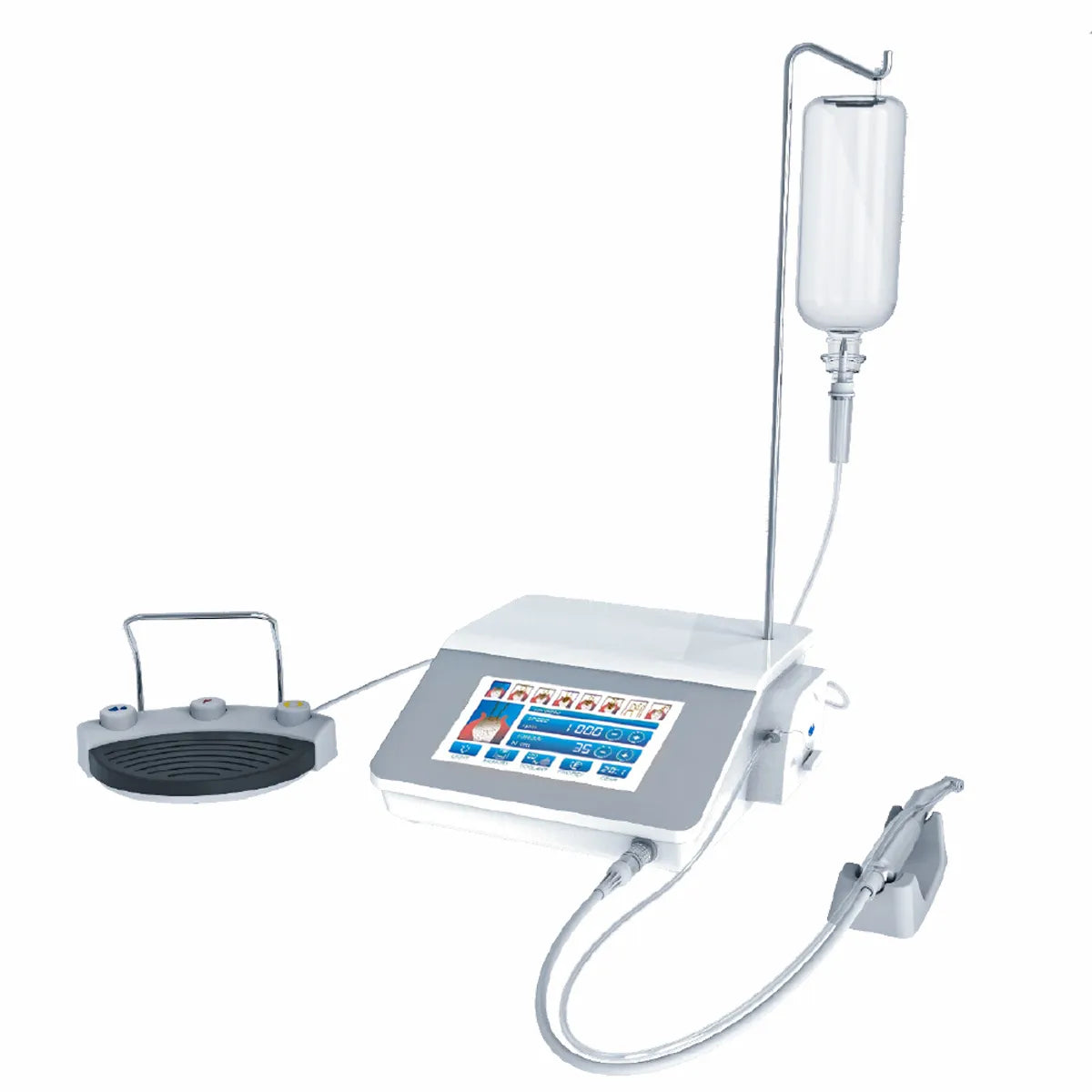 Beetle Dental Woodpecker physiodispenser for dental implants with foot pedal handpiece and saline bottle