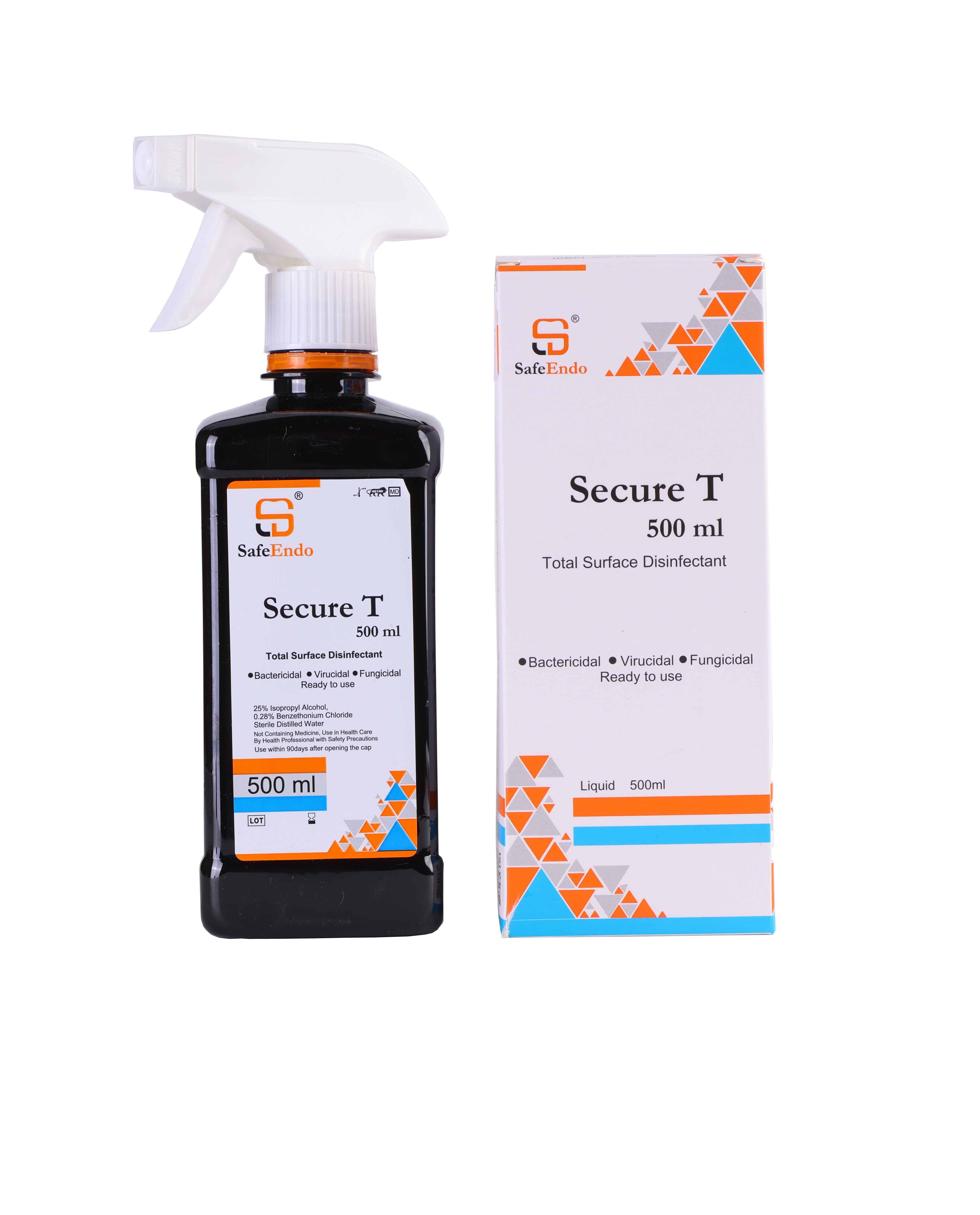 Safe Endo Secure T disinfectant 500 ml spray bottle with packaging, effective for all surface disinfection