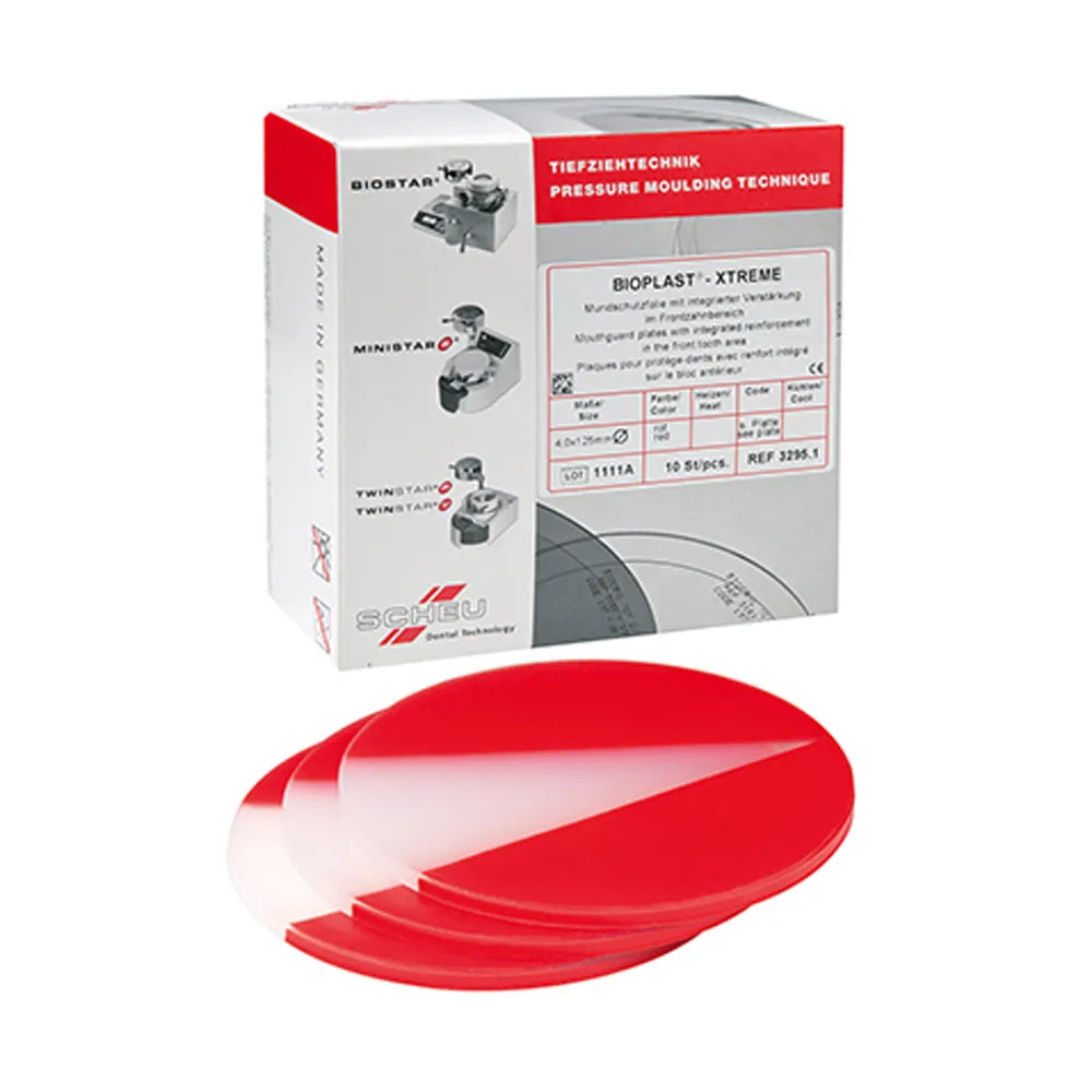 Beetle Dental Scheu Bioplast Xtreme dental sheets red thermoforming discs with product box