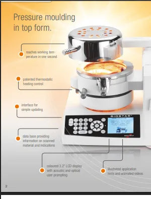 Scheu Biostar dental pressure forming machine with illuminated heating chamber and control panel display