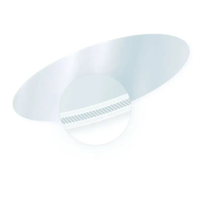 Scheu CA Pro dental aligner sheets translucent oval with magnified textured edge detail