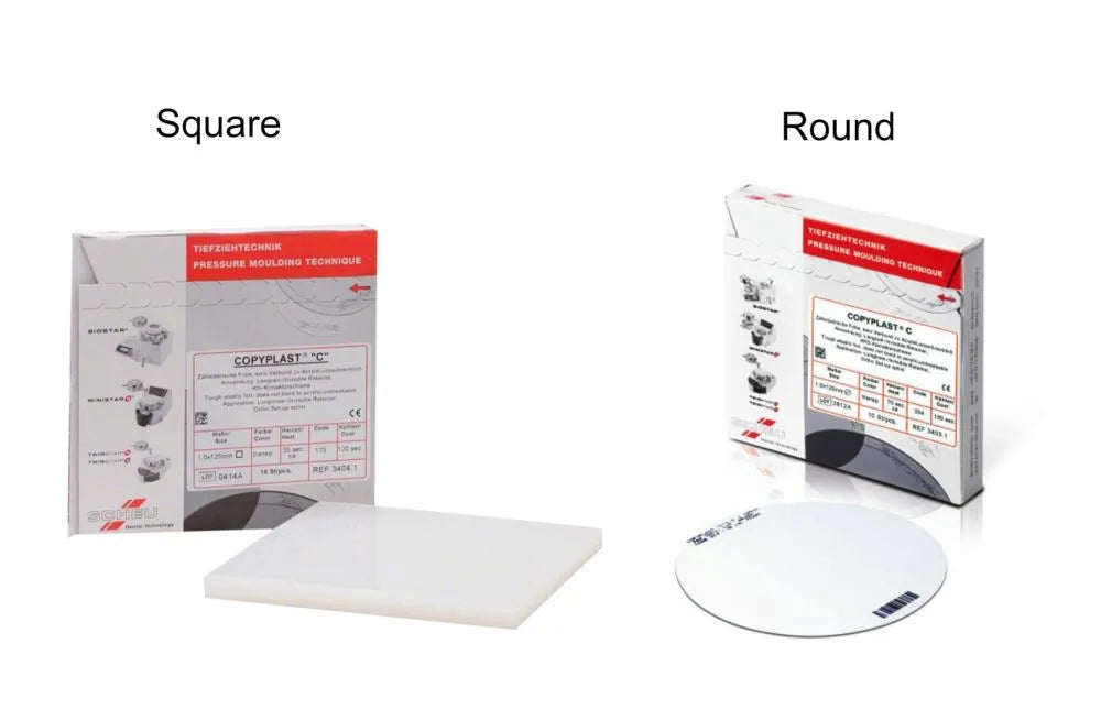 Scheu Copyplast C dental sheets white thermoplastic square and round molding sheets with packaging