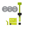 SDI Aura Bulkfil Composite dental restoration kit with syringe and award badges from Beetle Dental
