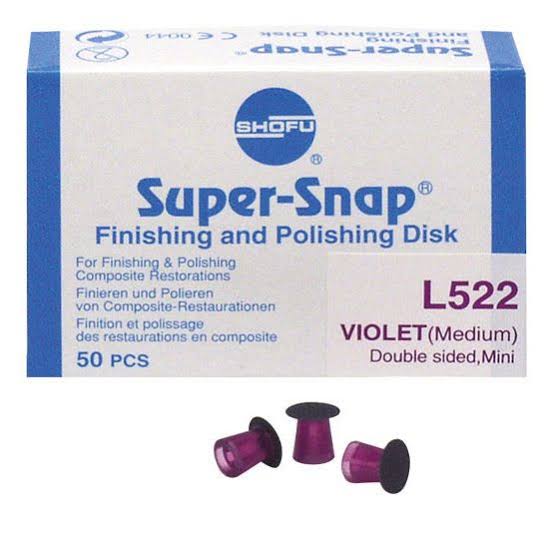 Shofu Super Snap refills dental finishing and polishing disks in violet, pack of 50 mini double-sided disks