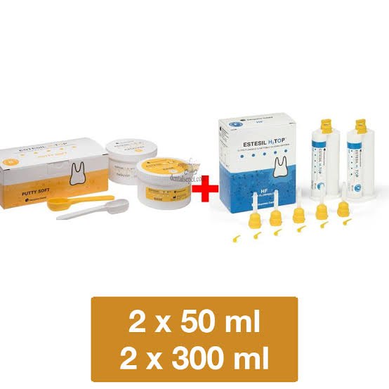 Tokoyama Estesil H2 TOP Putty Set includes two 50 ml and two 300 ml containers for dental use