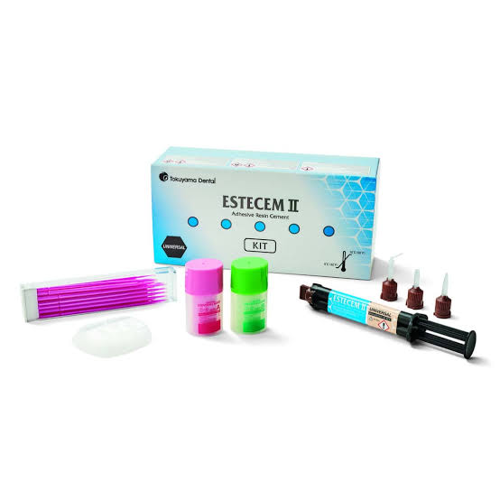 Tokuyama EsteCem II kit featuring adhesive nano cement components and application tools
