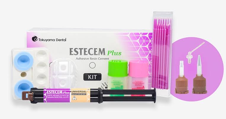 Tokuyama EsteCem II kit with adhesive resin cement for dental applications and accessories