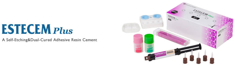 Tokuyama EsteCem II kit containing dual-cured resin cement and application accessories for dental use