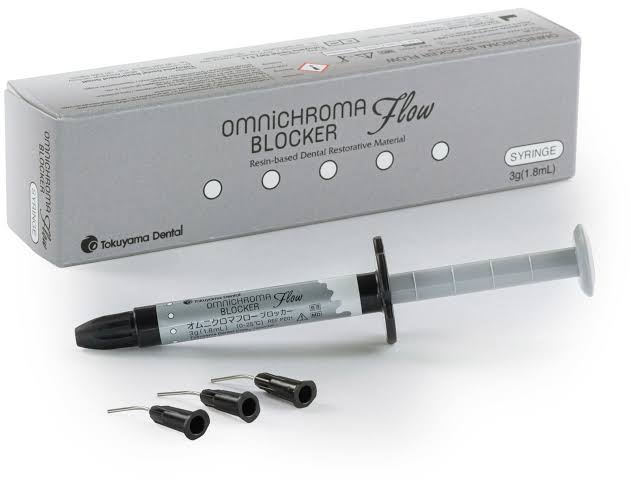 Tokuyama Omnichroma Blocker Flow dental composite syringe with applicator tips for dental restoration