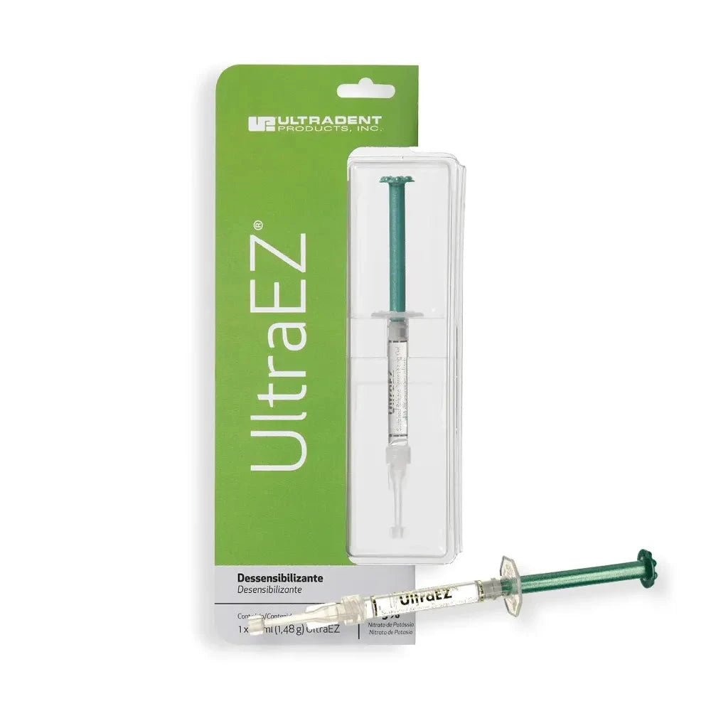 Ultradent UltraEZ desensitizing gel syringe in packaging for dental sensitivity relief