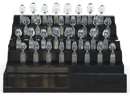 Beetle Dental Ultradent UVeneer Kit online display with various veneer sizes and shapes arranged on a black organizer