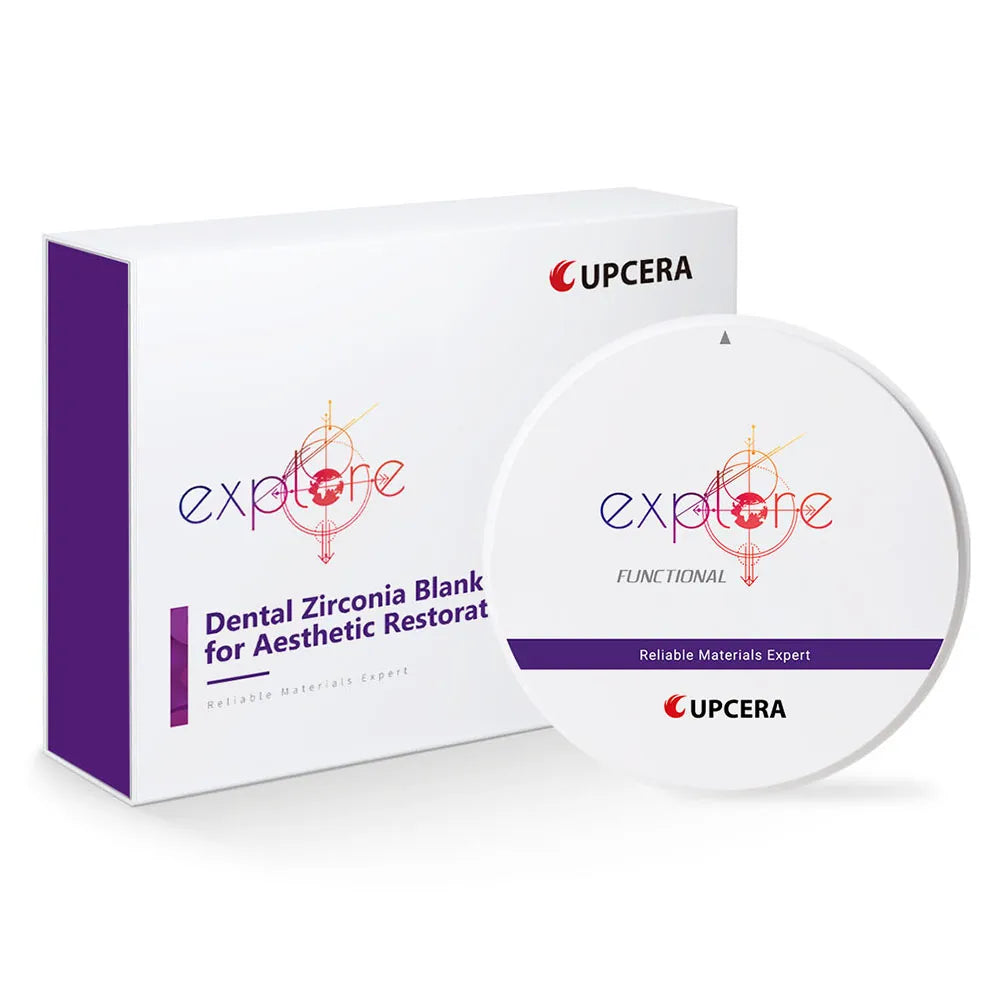 Upcera dental zirconia blanks B1 in a box designed for aesthetic restorations and reliable material quality