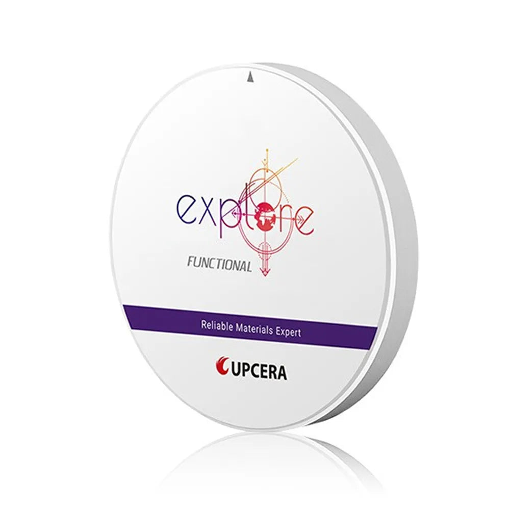 Upcera dental zirconia blanks B2 in a round packaging for dental restorations