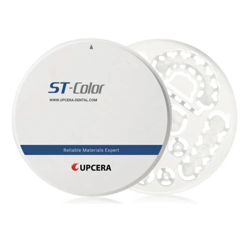 Upcera ST pre-shaded zirconia blanks in packaging for dental restoration applications