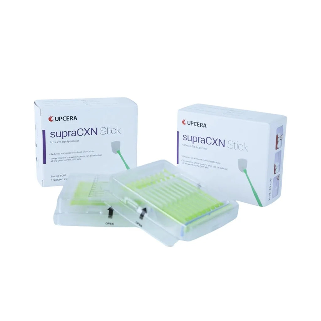 Upcera SupraCXN adhesive tip applicator in clear packaging, ideal for precise dental applications