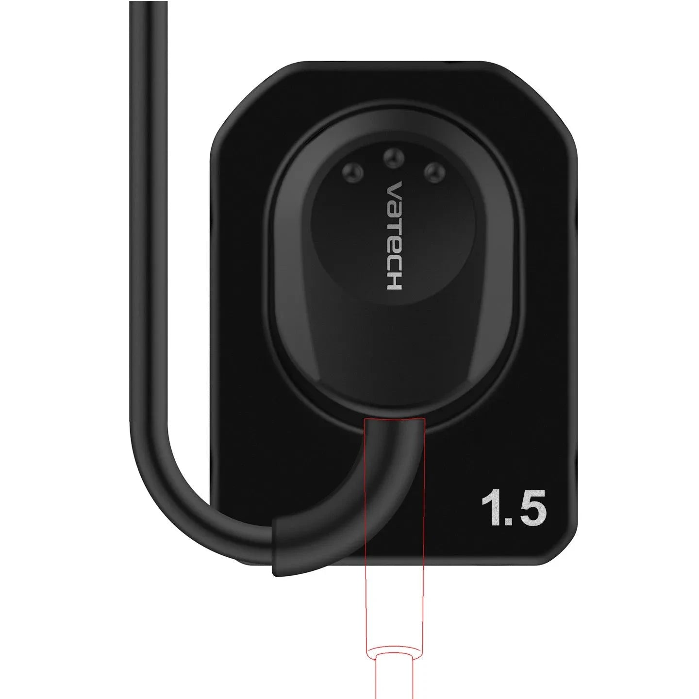 Close-up of Vatech Ez Ray 1.5 dental sensor with black design and attached cable for dental imaging