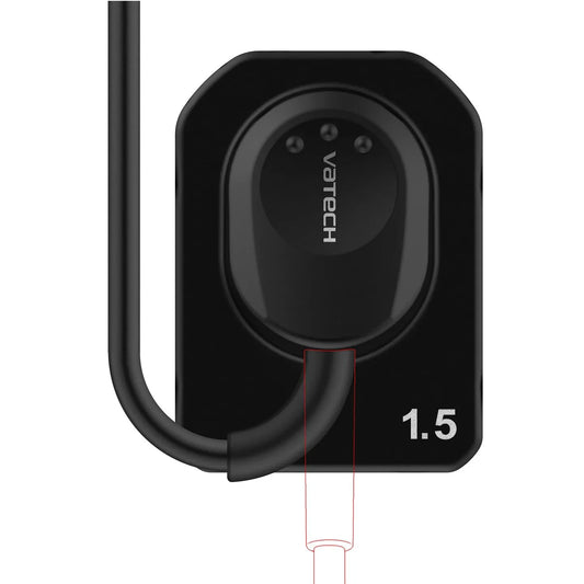 Close-up of Vatech Ez Ray 1.5 dental sensor with black design and attached cable for dental imaging