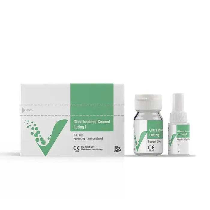 Vincismile glass ionomer luting cement box with powder jar and liquid bottle in Beetle Dental packaging
